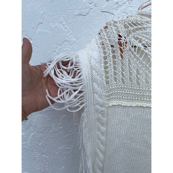 Zaraknit Womens Pullover Sleeveless Boho Fringe Crochet Top Off White Sz S - Picture 6 of 12